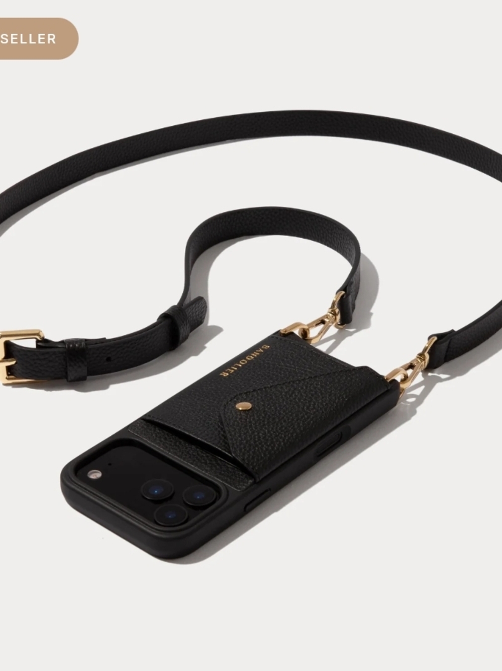 Bandolier Hailey
Crossbody Phone Case in Black/Gold